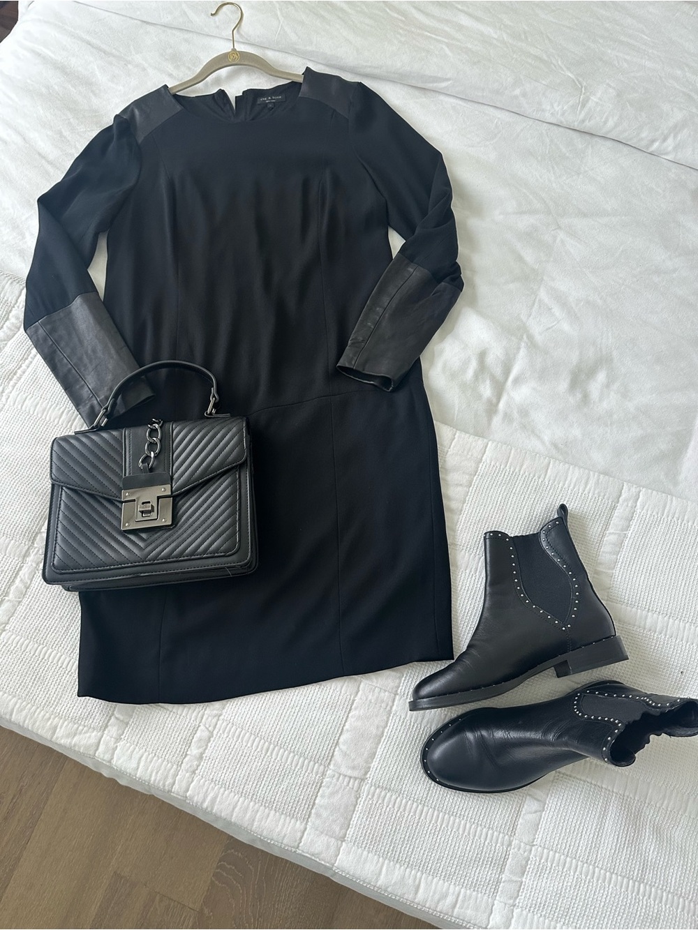 rag & bone Black Mini Dress with Leather Trim